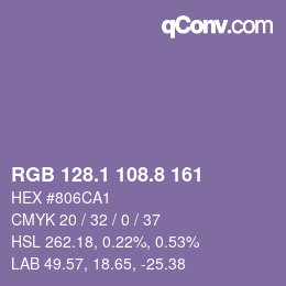 カラーコード: RGB 128.1 108.8 161 | qconv.com