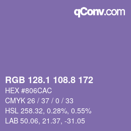 カラーコード: RGB 128.1 108.8 172 | qconv.com