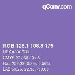 カラーコード: RGB 128.1 108.8 176 | qconv.com