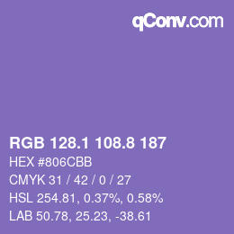 カラーコード: RGB 128.1 108.8 187 | qconv.com