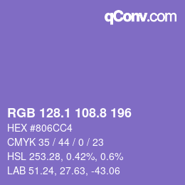 カラーコード: RGB 128.1 108.8 196 | qconv.com