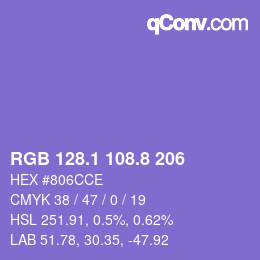 カラーコード: RGB 128.1 108.8 206 | qconv.com