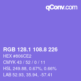 カラーコード: RGB 128.1 108.8 226 | qconv.com