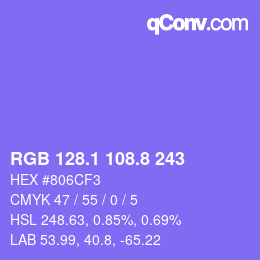カラーコード: RGB 128.1 108.8 243 | qconv.com