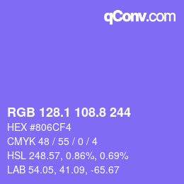 カラーコード: RGB 128.1 108.8 244 | qconv.com