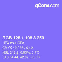 カラーコード: RGB 128.1 108.8 250 | qconv.com