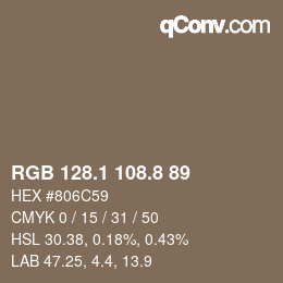 Código de color: RGB 128.1 108.8 89 | qconv.com