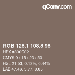 カラーコード: RGB 128.1 108.8 98 | qconv.com