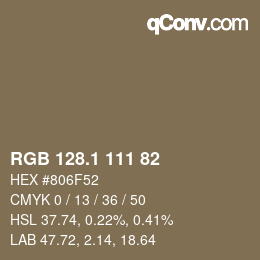 カラーコード: RGB 128.1 111 82 | qconv.com