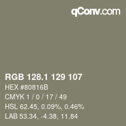 カラーコード: RGB 128.1 129 107 | qconv.com