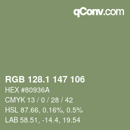カラーコード: RGB 128.1 147 106 | qconv.com