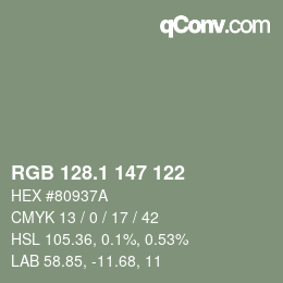 カラーコード: RGB 128.1 147 122 | qconv.com