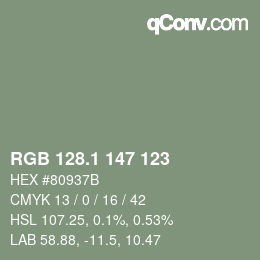 カラーコード: RGB 128.1 147 123 | qconv.com