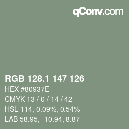 Color code: RGB 128.1 147 126 | qconv.com