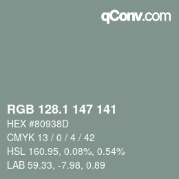 カラーコード: RGB 128.1 147 141 | qconv.com