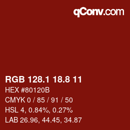 カラーコード: RGB 128.1 18.8 11 | qconv.com