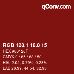カラーコード: RGB 128.1 18.8 15 | qconv.com