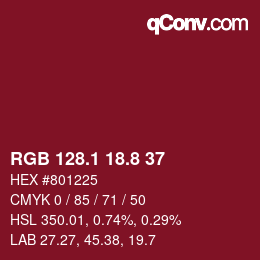 カラーコード: RGB 128.1 18.8 37 | qconv.com