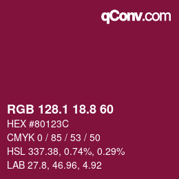 カラーコード: RGB 128.1 18.8 60 | qconv.com