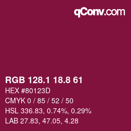 カラーコード: RGB 128.1 18.8 61 | qconv.com