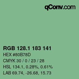 カラーコード: RGB 128.1 183 141 | qconv.com