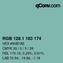 カラーコード: RGB 128.1 183 174 | qconv.com