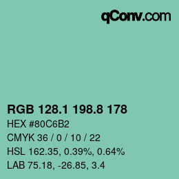 カラーコード: RGB 128.1 198.8 178 | qconv.com