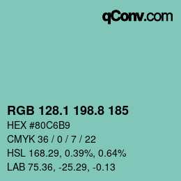 カラーコード: RGB 128.1 198.8 185 | qconv.com