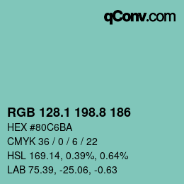 カラーコード: RGB 128.1 198.8 186 | qconv.com