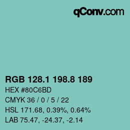 カラーコード: RGB 128.1 198.8 189 | qconv.com