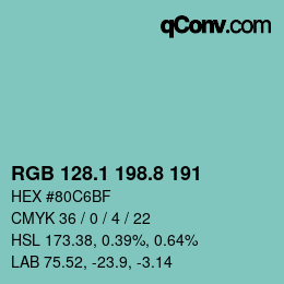 Color code: RGB 128.1 198.8 191 | qconv.com