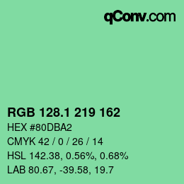 カラーコード: RGB 128.1 219 162 | qconv.com