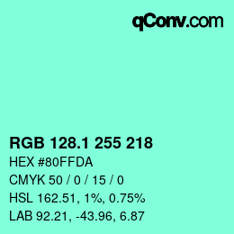 カラーコード: RGB 128.1 255 218 | qconv.com