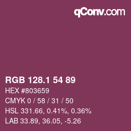 カラーコード: RGB 128.1 54 89 | qconv.com