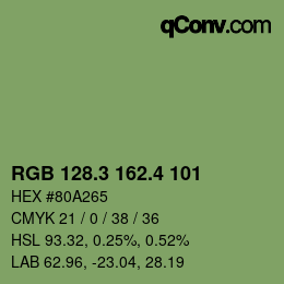 カラーコード: RGB 128.3 162.4 101 | qconv.com