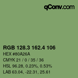 カラーコード: RGB 128.3 162.4 106 | qconv.com
