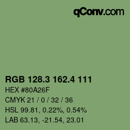 カラーコード: RGB 128.3 162.4 111 | qconv.com