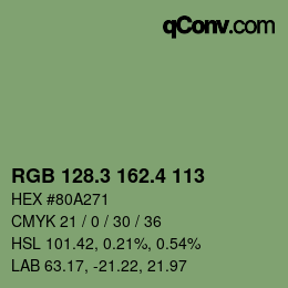カラーコード: RGB 128.3 162.4 113 | qconv.com