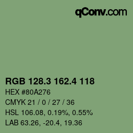 カラーコード: RGB 128.3 162.4 118 | qconv.com