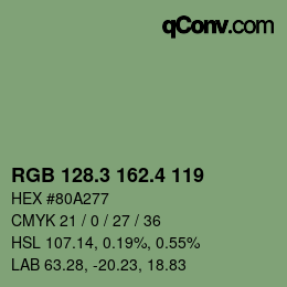 カラーコード: RGB 128.3 162.4 119 | qconv.com