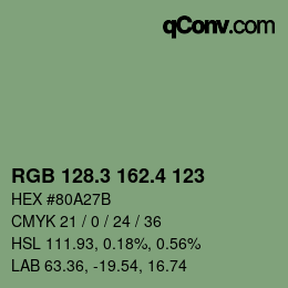 カラーコード: RGB 128.3 162.4 123 | qconv.com