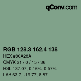 カラーコード: RGB 128.3 162.4 138 | qconv.com