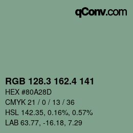 カラーコード: RGB 128.3 162.4 141 | qconv.com