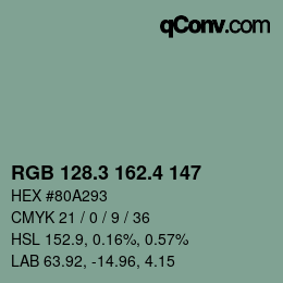 カラーコード: RGB 128.3 162.4 147 | qconv.com