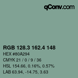 カラーコード: RGB 128.3 162.4 148 | qconv.com