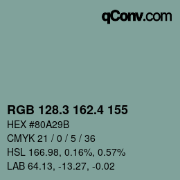 カラーコード: RGB 128.3 162.4 155 | qconv.com