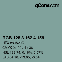 カラーコード: RGB 128.3 162.4 156 | qconv.com