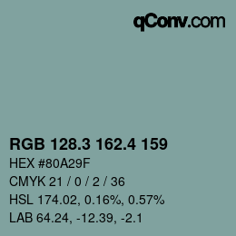 カラーコード: RGB 128.3 162.4 159 | qconv.com