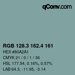 カラーコード: RGB 128.3 162.4 161 | qconv.com