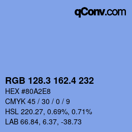 カラーコード: RGB 128.3 162.4 232 | qconv.com